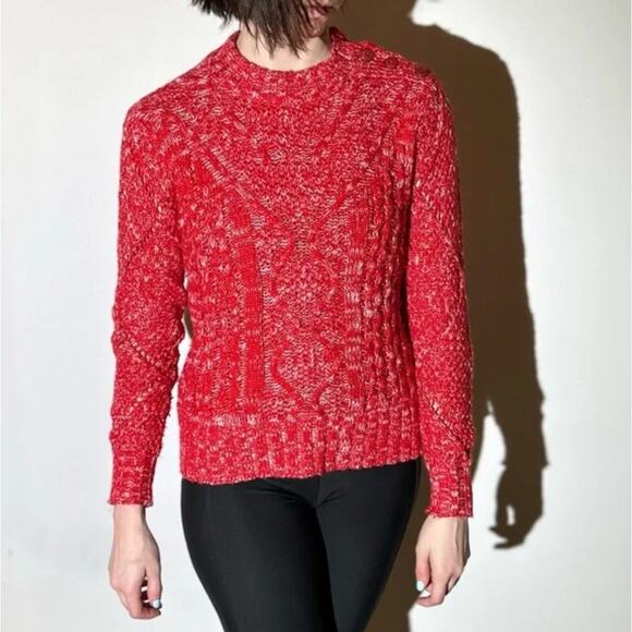 FAHERTY Delilah Cable Knit Marled Sweater Summer Sun Red Sz S {E8} - Picture 1 of 6